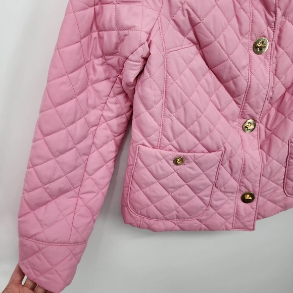 Jones New York Quilted Jacket SP Diamond Barbiecore Lightweight Button Pink Gold - Picture 4 of 12